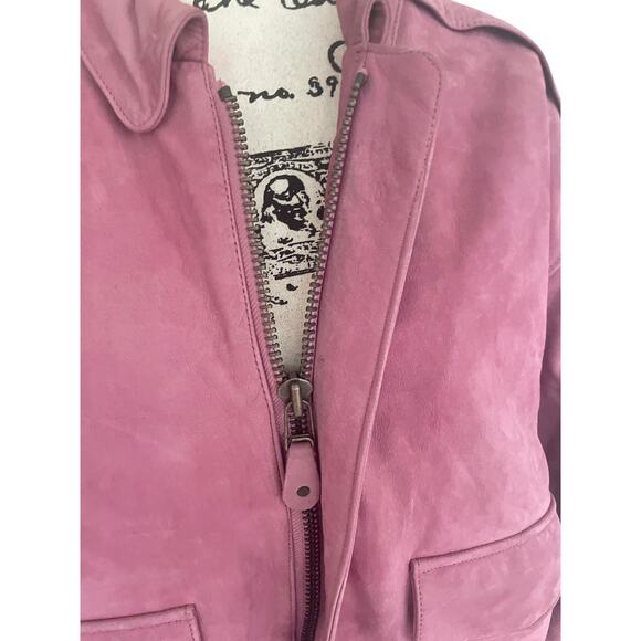 Y2K 90’s OTELLO PELLE BOMBER JACKET ROSE PINK SUEDE LEATHER AVIATOR STYLE ICONIC - Picture 15 of 16